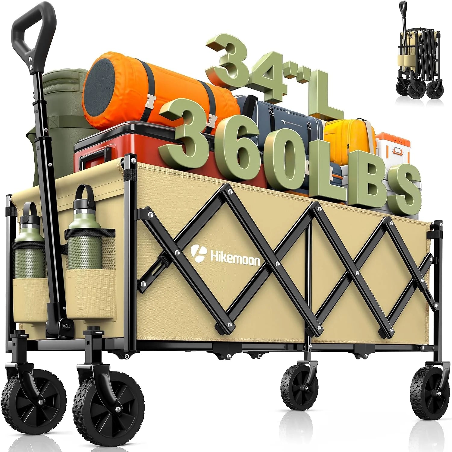 Special 34” Extra Long Folding Portable Wagon Cart, 120L 360LBS Black - Image 3