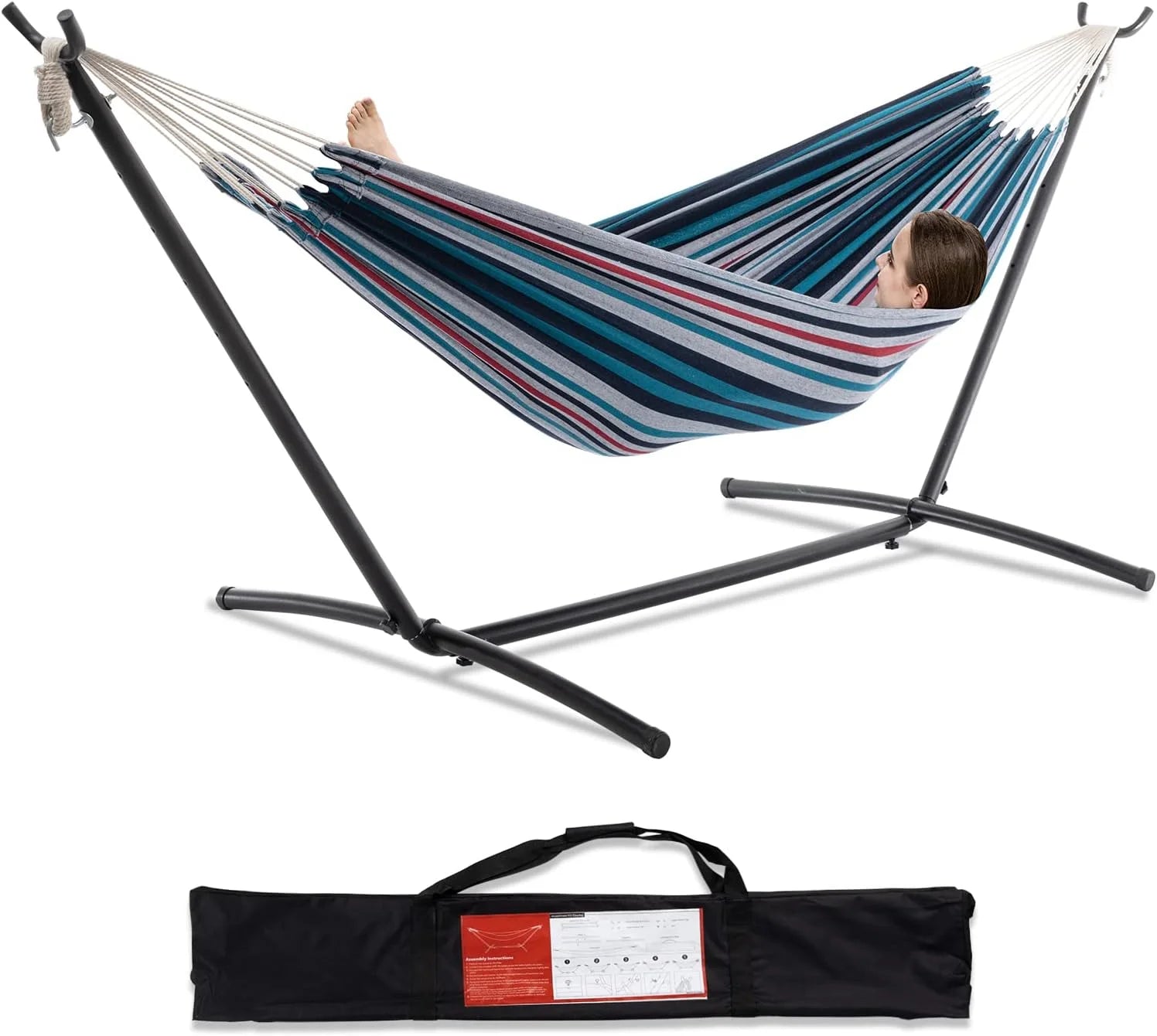 Special Double Hammock with Stand for Outside, Heavy-Duty, Portable (Coffee) - Image 19