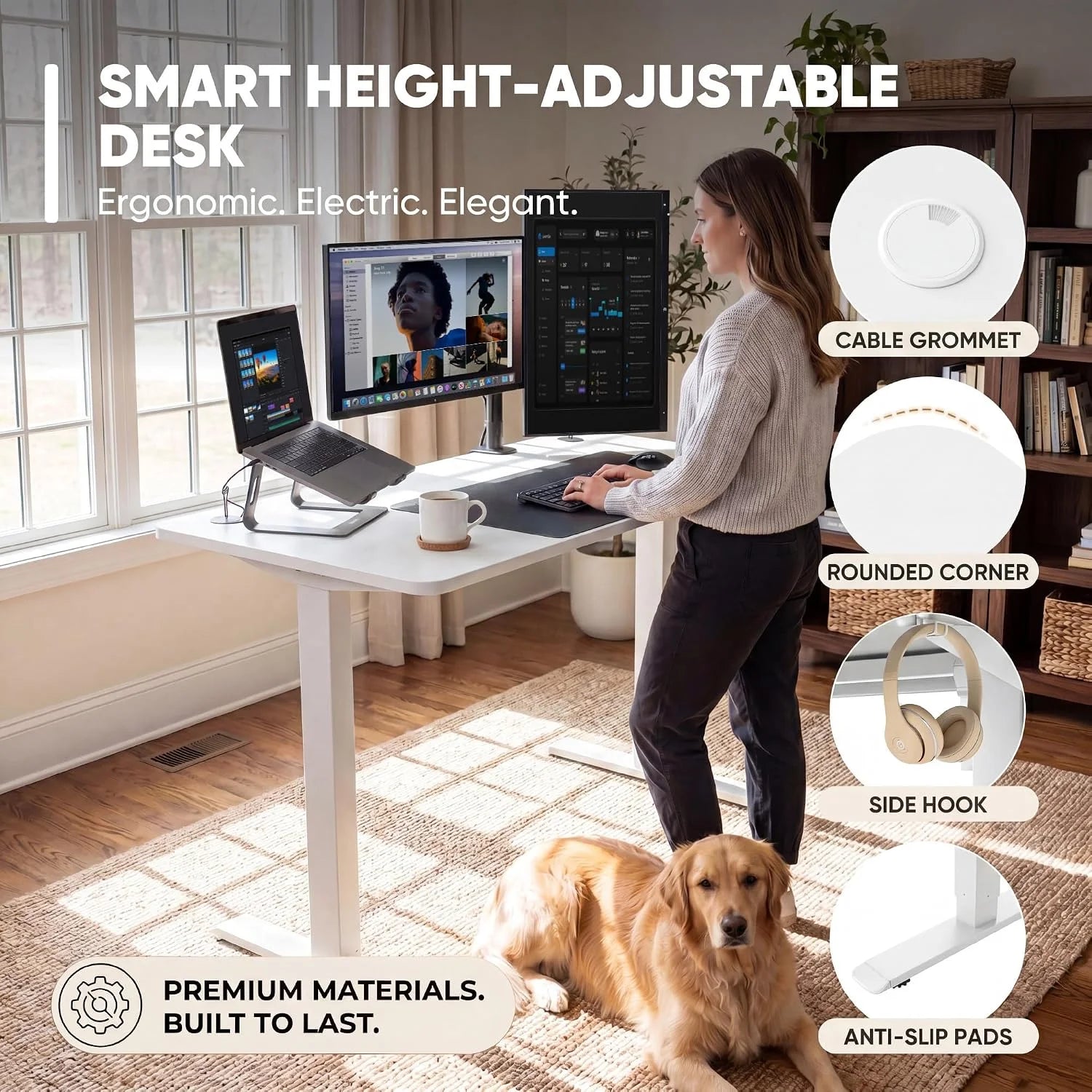 Special 55 x 24 Inches Electric Height Adjustable Standing Desk Large Sit Stand Up Desk Home Office Computer Desk Memory - Image 47