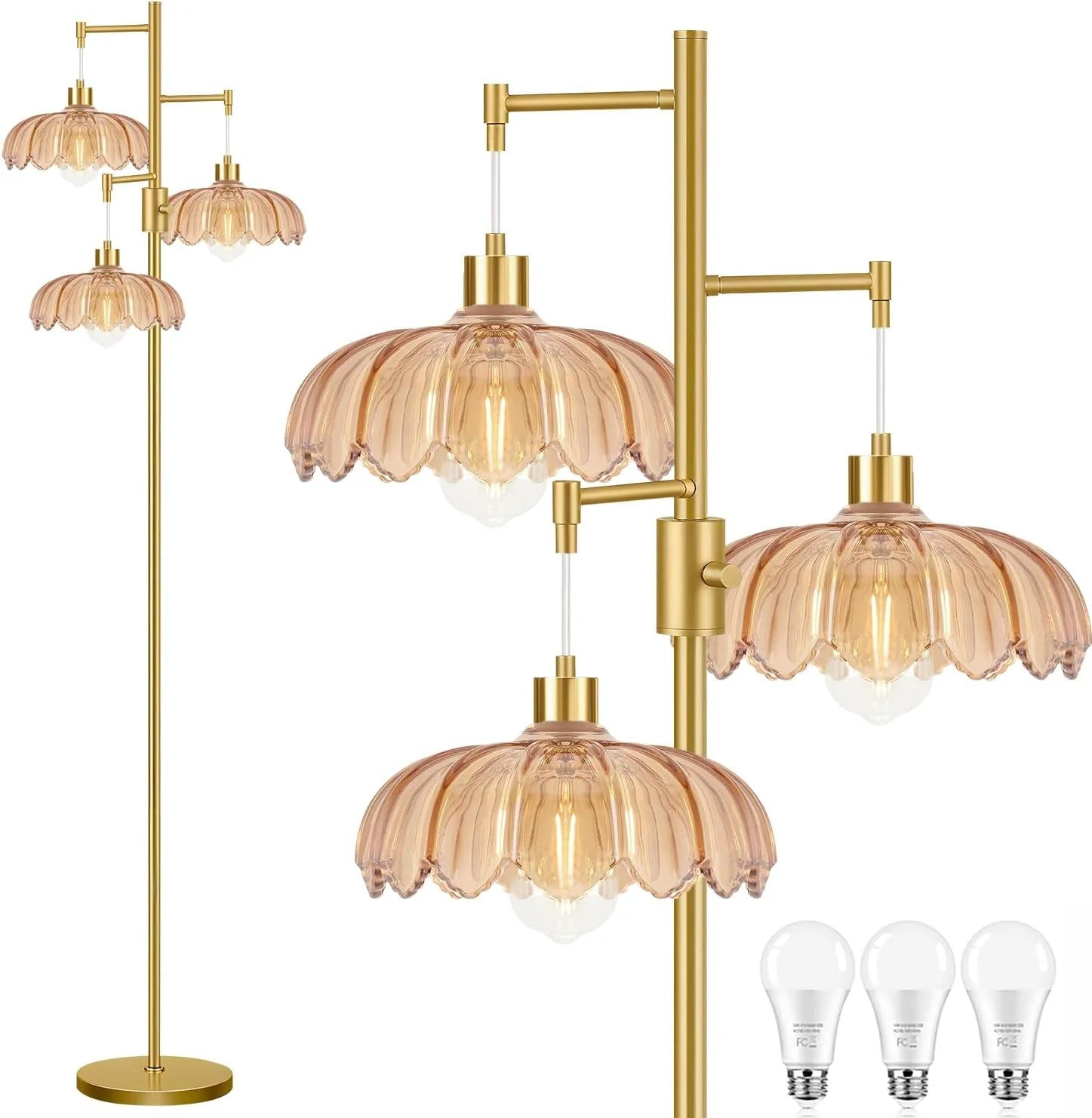 Special ZECOXOL Vintage Floor Lamp for Living Room Bedroom-3 Light Glass Floor Lamp with Three Led Bulb - Image 16
