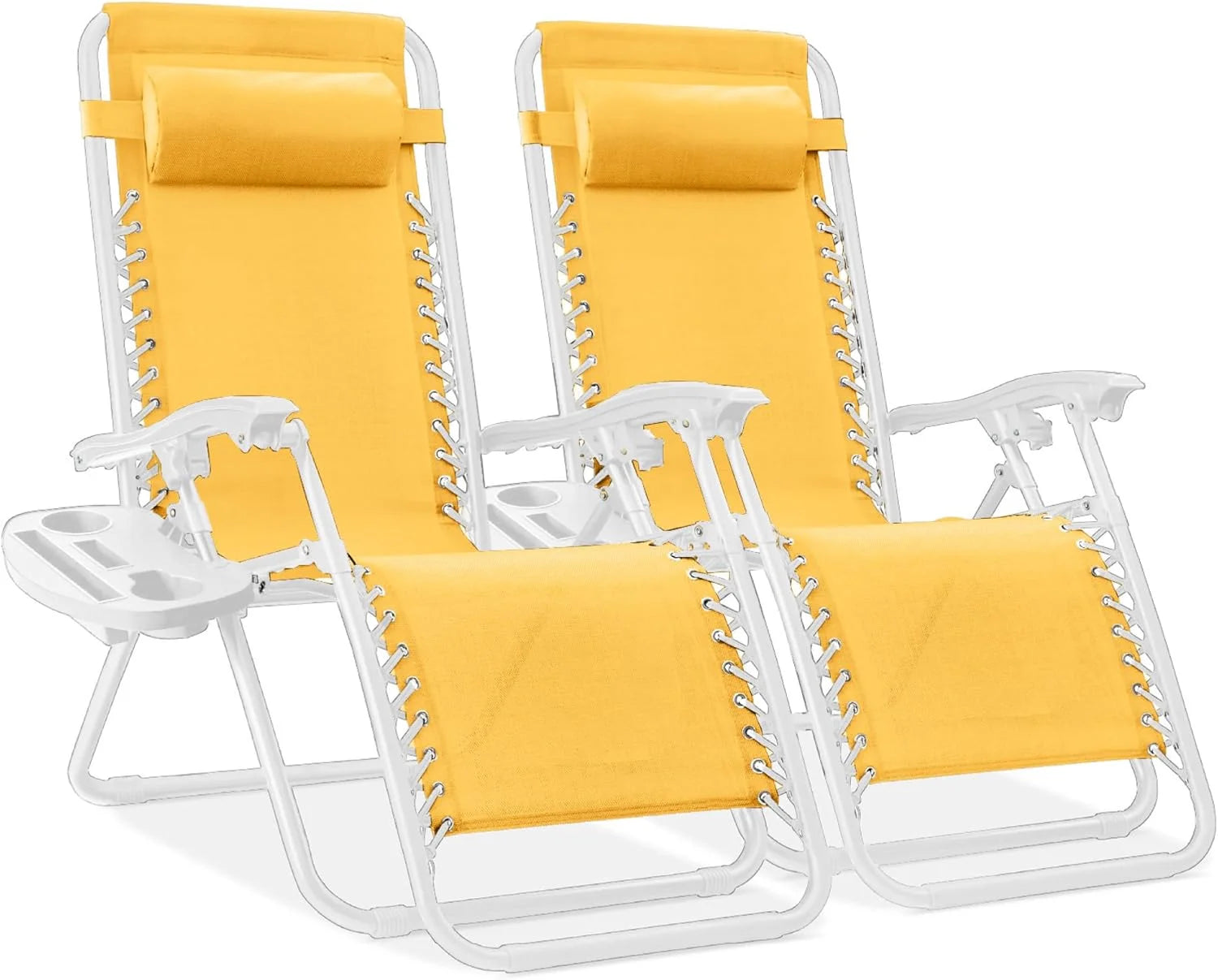 Special Choice Products Set of 2 Adjustable Steel Mesh Zero Gravity Lounge Chair Recliners w/Pillows and Cup Holder Trays - Image 15