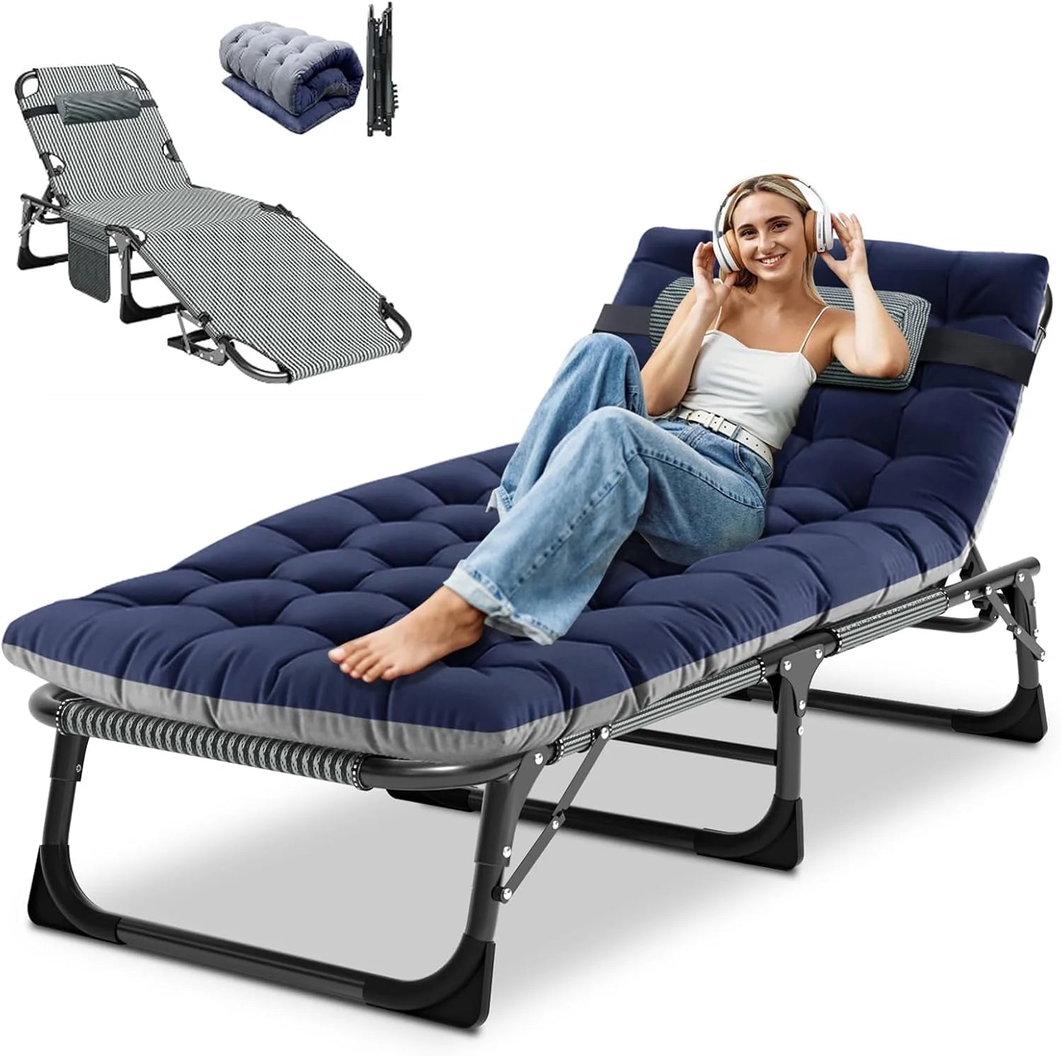 Special DoCred Heavy Duty Chaise Lounge Chair, Adjustable 5-Position Folding Chaise Lounge Chairs for Outside