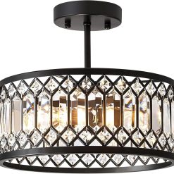 Alternative view of Special Crystal Black Ceiling Light, Modern Semi Flush Mount Ceiling Lighting Fixture