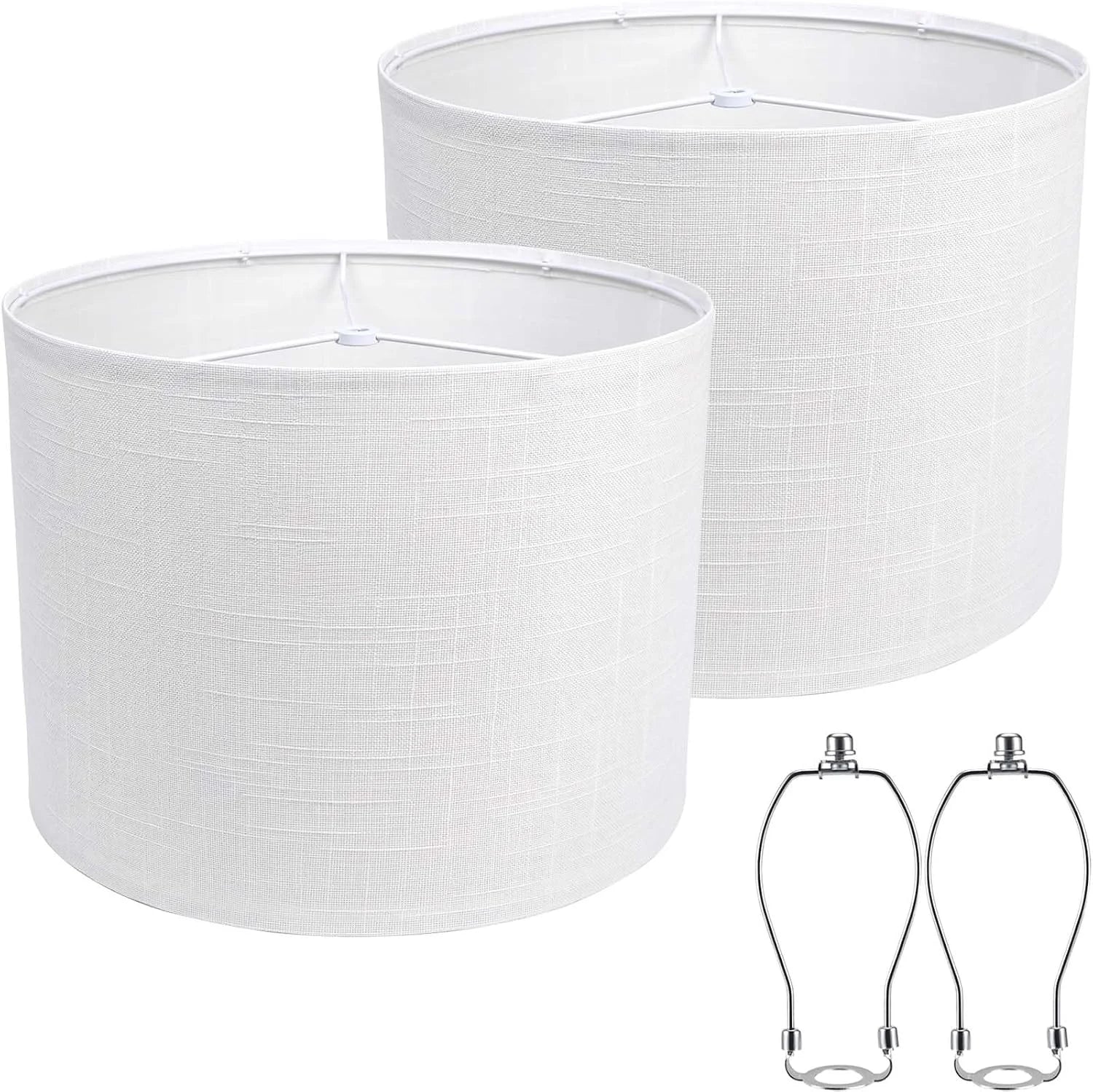 Special White 13 Drum Lamp Shades Set of 2 with Harps - Image 2
