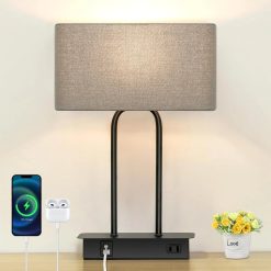 Alternative view of Special Dimmable Touch Control Table Lamp with 2 USB Ports and AC Power Outlet Modern Bedside Nightstand Lamp Fabric
