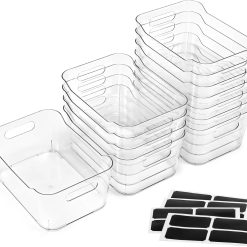 Special Clear Plastic Storage Bins, Kitchen Cabinet Pantry Organizer Bins, Crystal-clear, Thicker