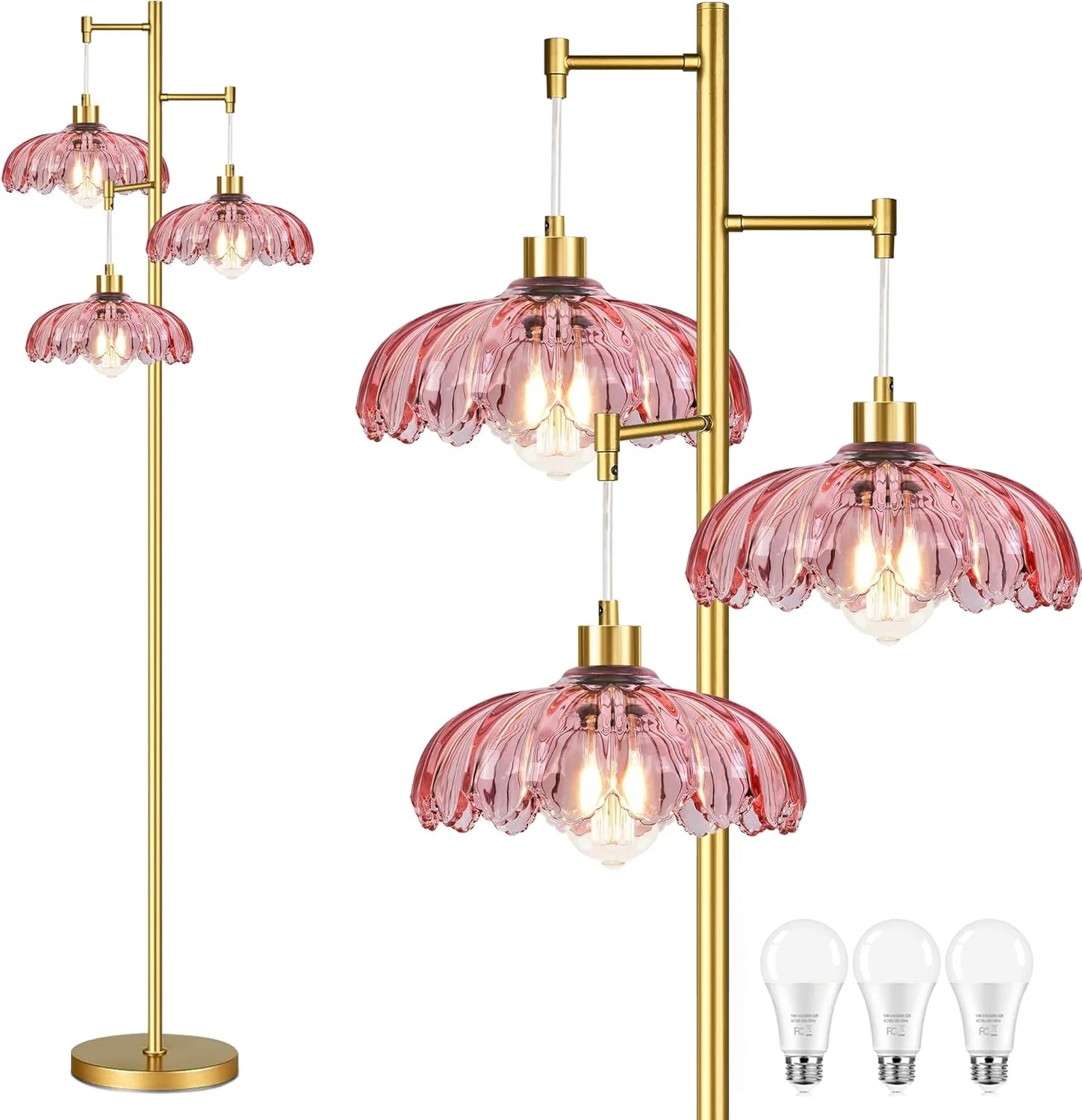 Special ZECOXOL Vintage Floor Lamp for Living Room Bedroom-3 Light Glass Floor Lamp with Three Led Bulb - Image 13