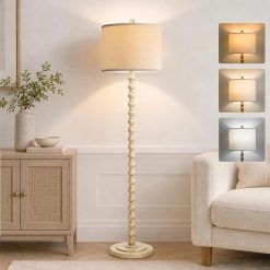 Alternative view of Special Farmhouse Floor Lamp, 3-Color Temperature, Rotary Switch, Rustic Resin Tall Lamps for Living Room