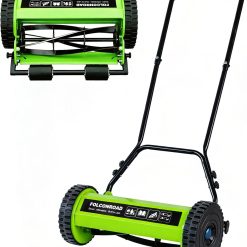 Special 14-Inch 4-Blade Push Reel Lawn Mower, Manual Reel Push Mower, Walk-Behind Lawn Mowers, 5-Position Cutting – For Lawn Care