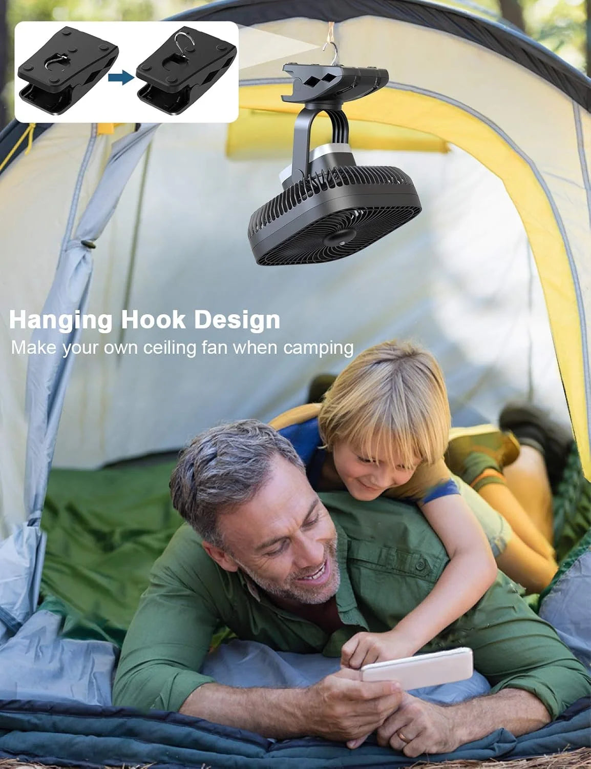 Special 20000mAh Rechargeable Portable Clip-on Fan, Battery Operated, Last 78 Hrs, 4 Speeds with Light & Hook - Image 5