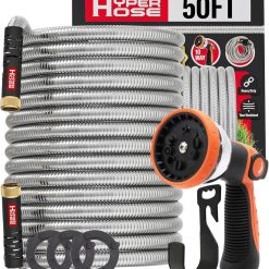 Alternative view of Special Best 100 ft Metal Garden Hose Set, No-Kink Durable 316 Stainless Steel, 10-Way Zync Spray Nozzle & Hook