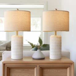 Special PoKat 23" Bedside Table Lamp for Bedroom Nightstands, White Modern Bedroom Lamp