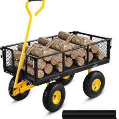 Special VEVOR 500 LBS Steel Garden Cart with Work Seat, Heavy Duty Garden Wagon Cart on Wheels