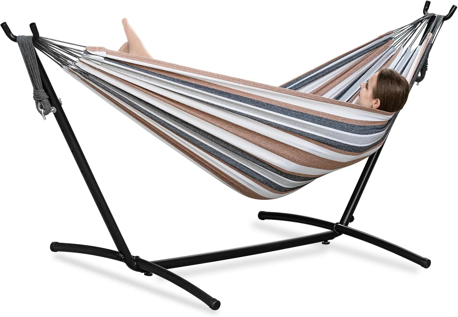 Special Double Hammock with Stand for Outside, Heavy-Duty, Portable (Coffee) - Image 20