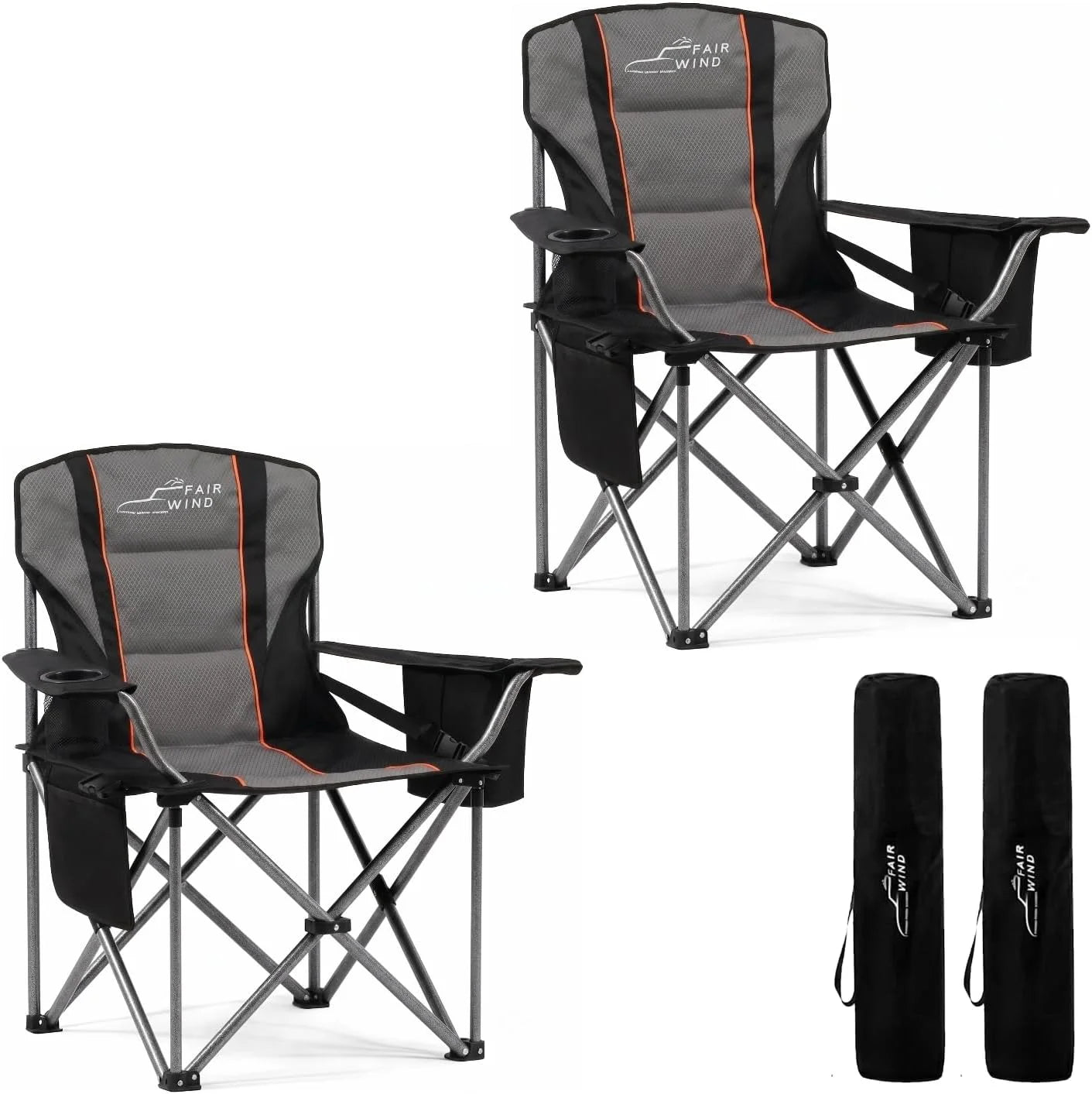 Special FAIR WIND 2 Pack Fully Padded Oversized Camping Chair Heavy Duty Lawn Chair Set with Adjustable Lumbar Support