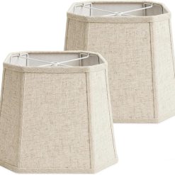 Special Natural Linen Square Cut Corner Lamp Shades Set of 2