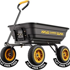 Special 10-in NO-FLAT TIRES 600lb Heavy-Duty Garden Dump Cart 4 Cu.Ft. Utility Wagon with Quick-Release Dumping & Prime
