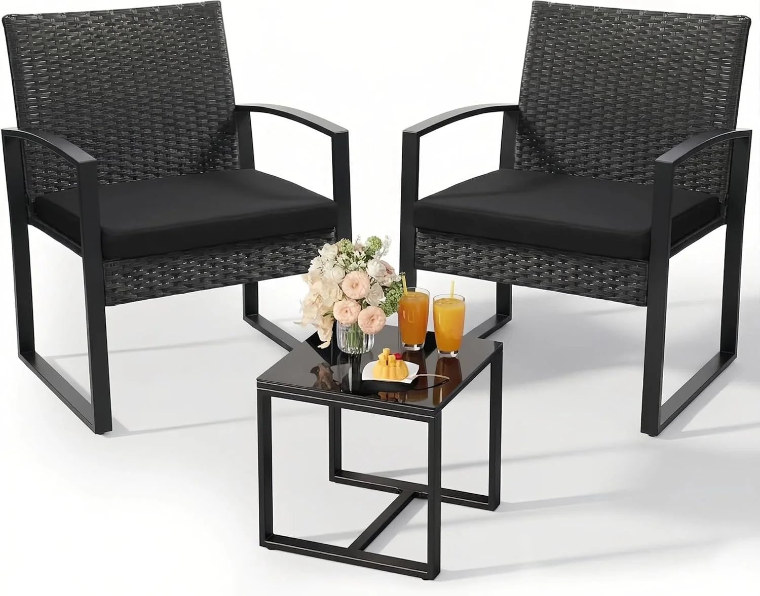 Special Murago Outdoor 3-Piece Wicker Bistro Set, Patio Conversation Set, 2 chairs with Coffee Table - Image 2