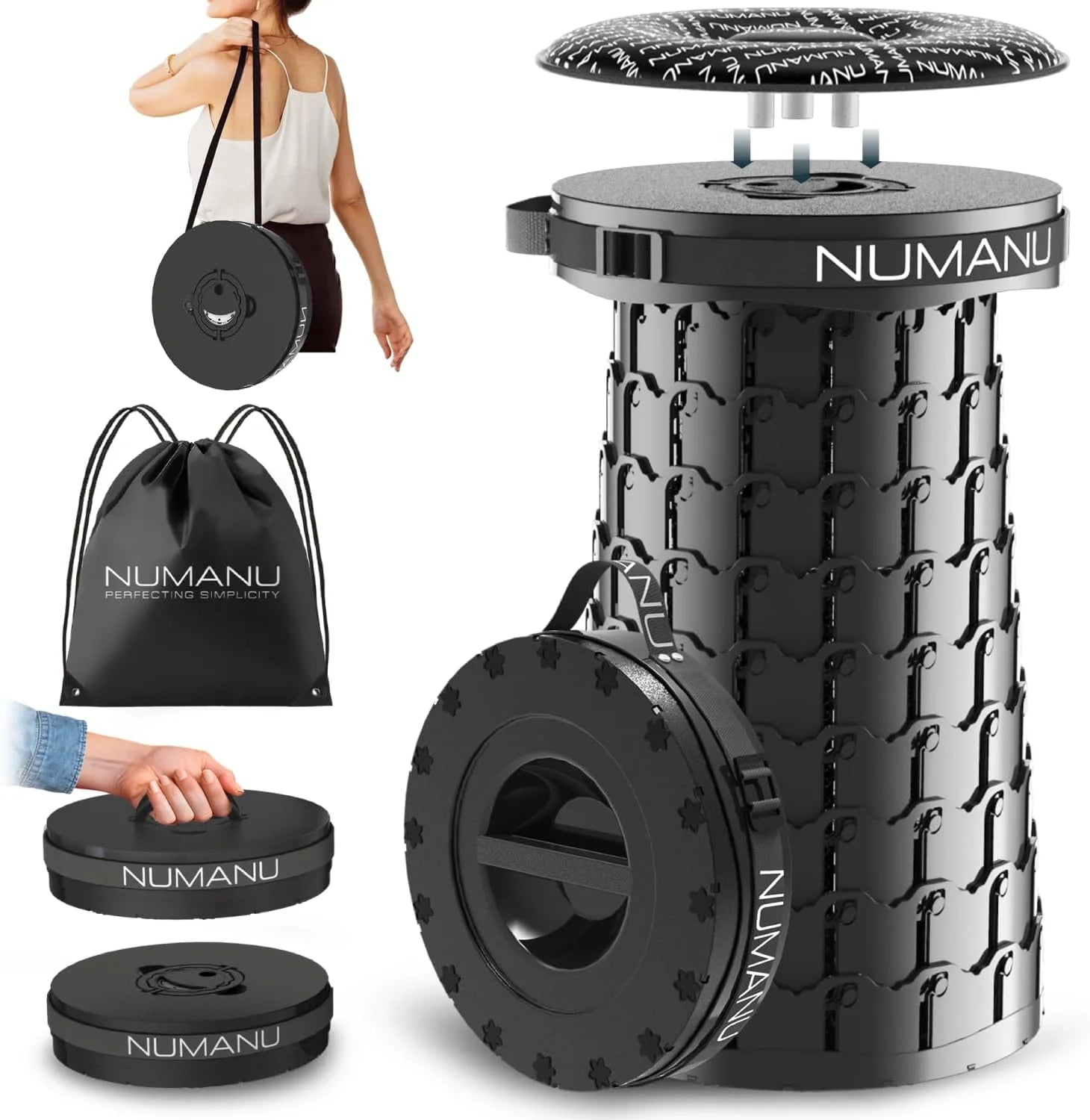 Special 2026 Upgraded XXL Collapsible Stool with Cushion & Bag, 1000lbs Max Weight, 19.7 Heavy Duty Portable Retractable - Image 2