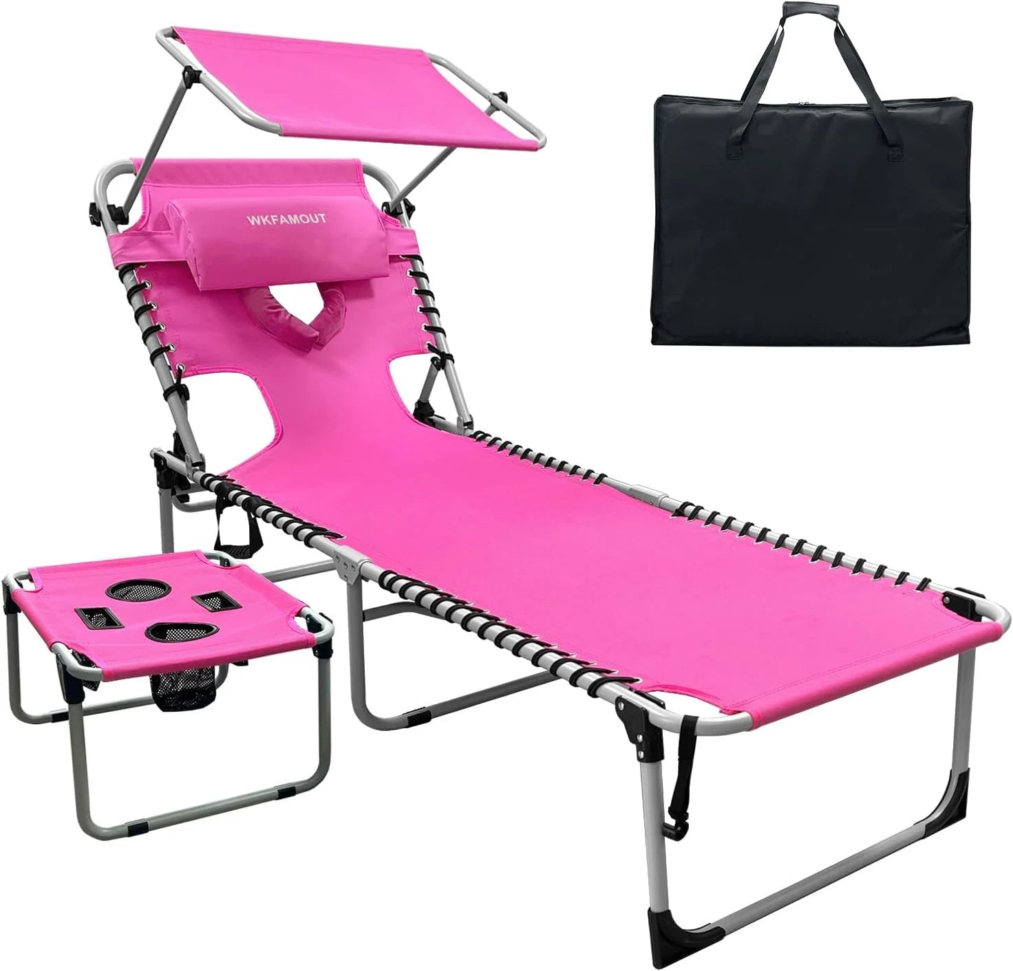 Special Outdoor Tanning Chair with Sun Canopy Shade & Face Hole, Folding Lounge Chair with Beach Table and Carry Bag - Image 6