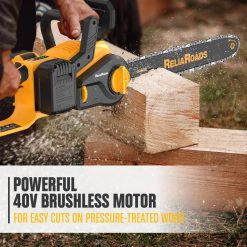 Special ReliaRoads 16-Inch Brushless Chainsaw, 40V (2 x 20V MAX) Cordless Battery Powered Chain Saw Kit (Includes 2 Chains) Compatible DeWALT Battery
