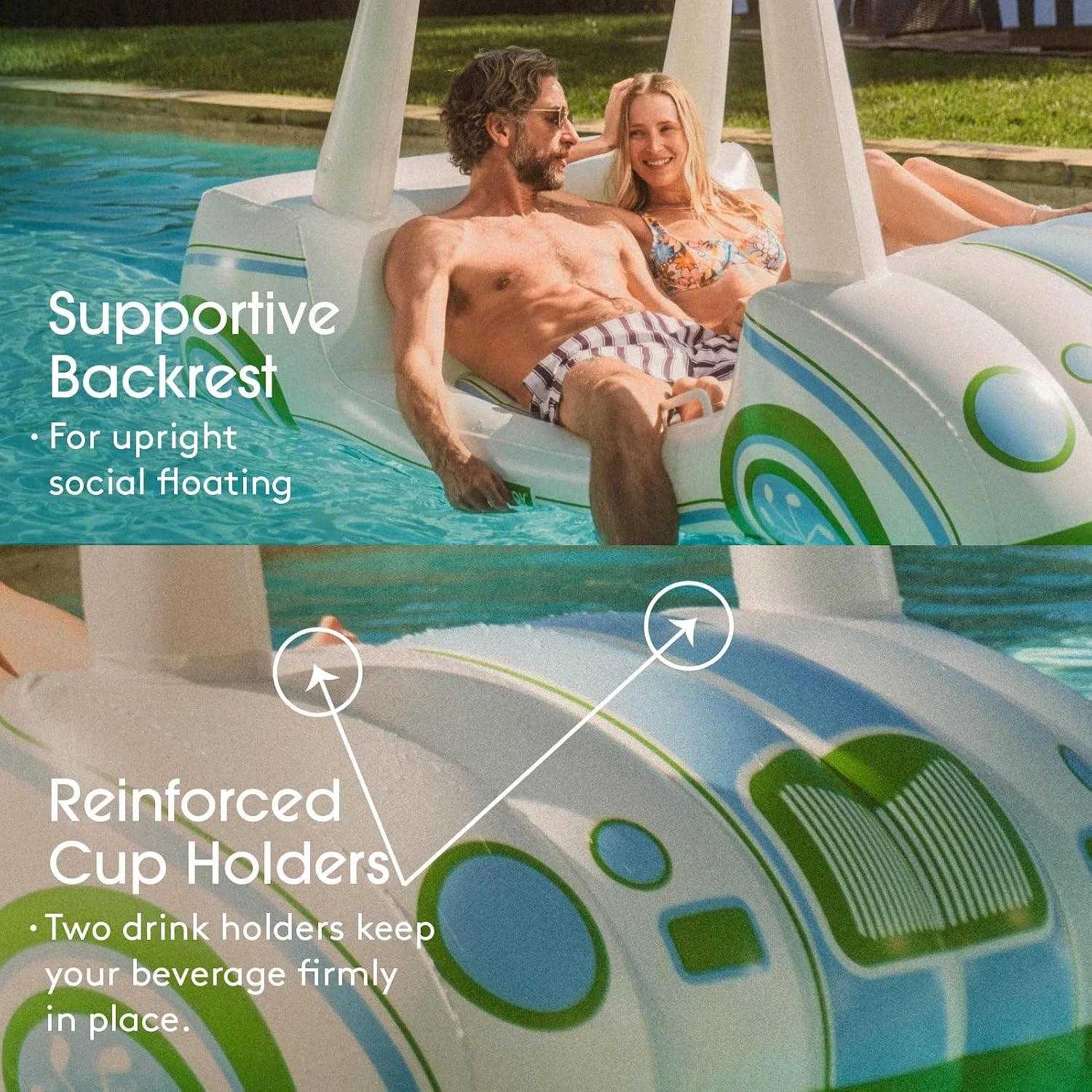 Special Giant Inflatable Luxury Golf Cart Pool Float, Two Cup Holders - Image 5