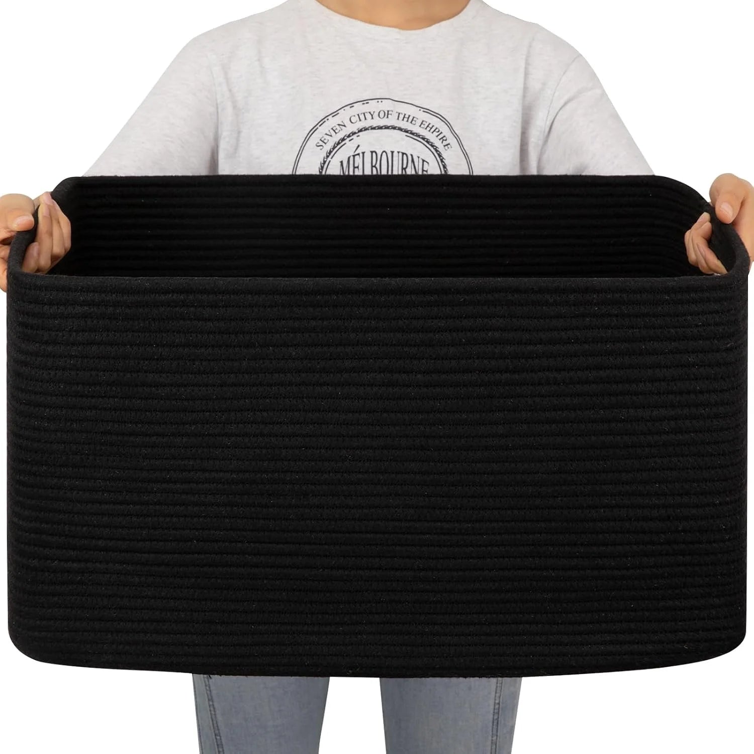 Special Large Blanket Basket, Storage Baskets with Handle, Rectangle Woven Cotton Rope Basket, Toy Organizer Bins, 22 x - Image 10