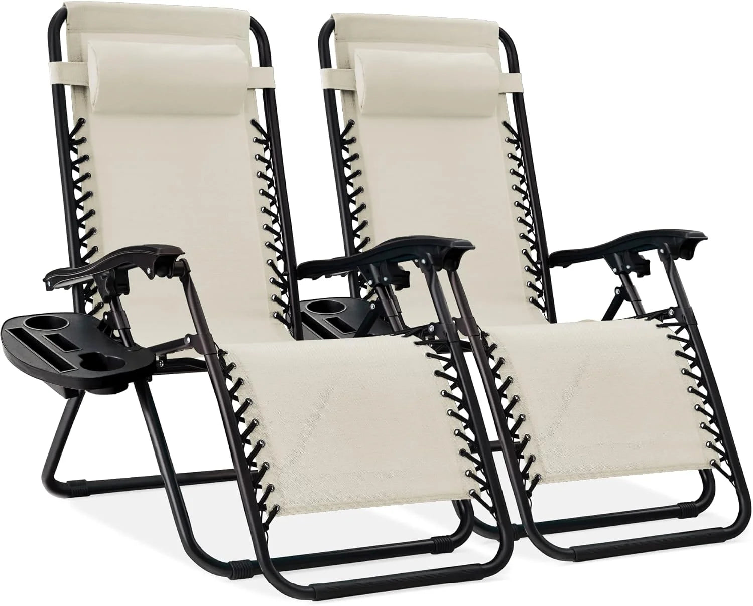 Special Best Choice Products Set of 2 Adjustable Steel Mesh Zero Gravity Lounge Chair Recliners w/Pillows and Cup Holder Trays