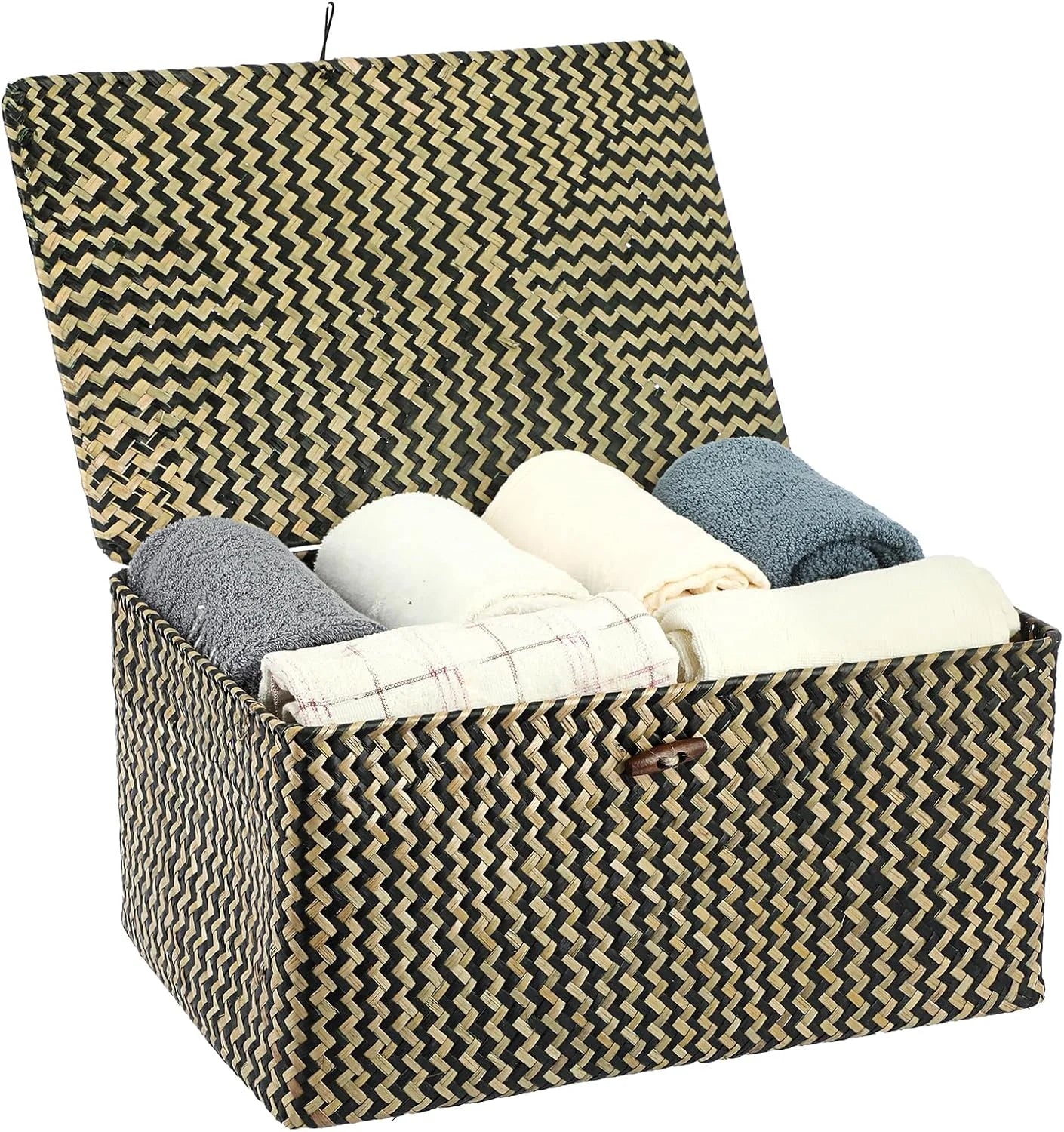 Special Shelf Baskets Bin with Lid Large Handwoven Basket Box, Coffee, Natural Seagrass Storage Baskets - Image 15