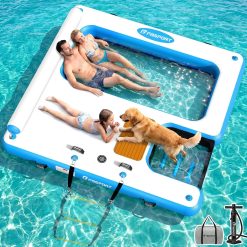Special Inflatable Floating Dock with Water Hammock Dog Boat Ramp for Lake, 8ft Lake Floats for Adults Inflatable Island
