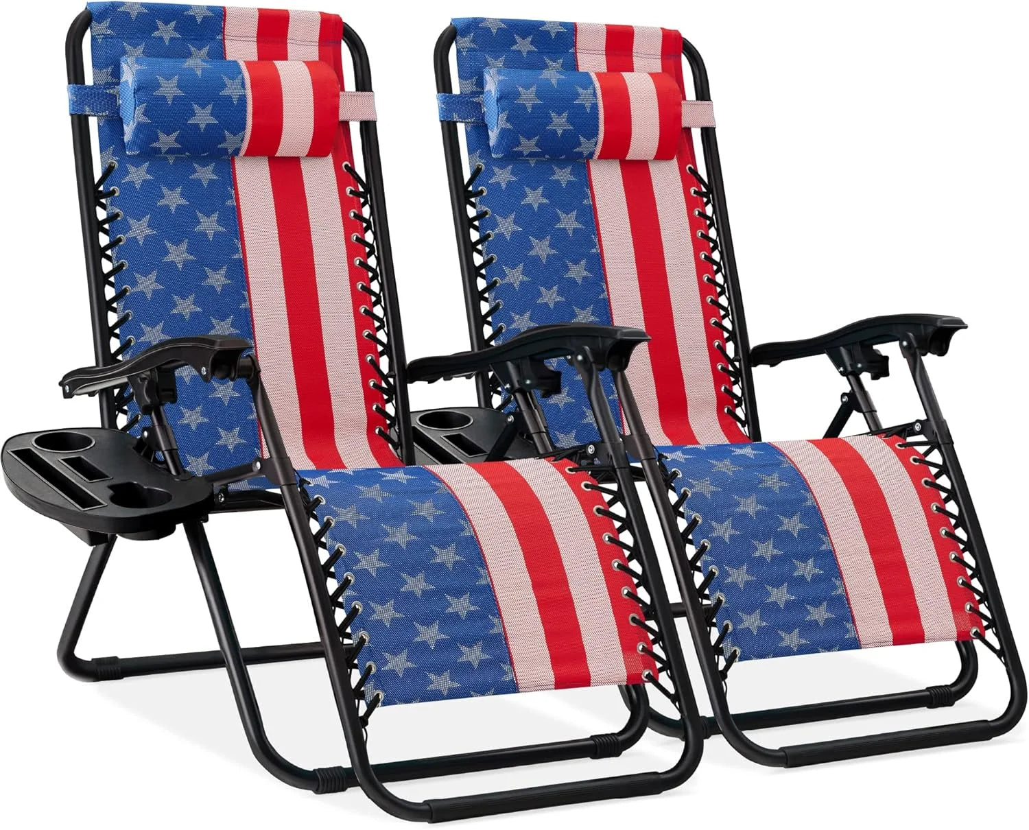 Special Choice Products Set of 2 Adjustable Steel Mesh Zero Gravity Lounge Chair Recliners w/Pillows and Cup Holder Trays - Image 18