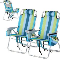 Special Tall Beach Chair 2 Pack Lightweight, Backpack Beach Chair for Adults with 5-Position, Lightweight Folding Beach