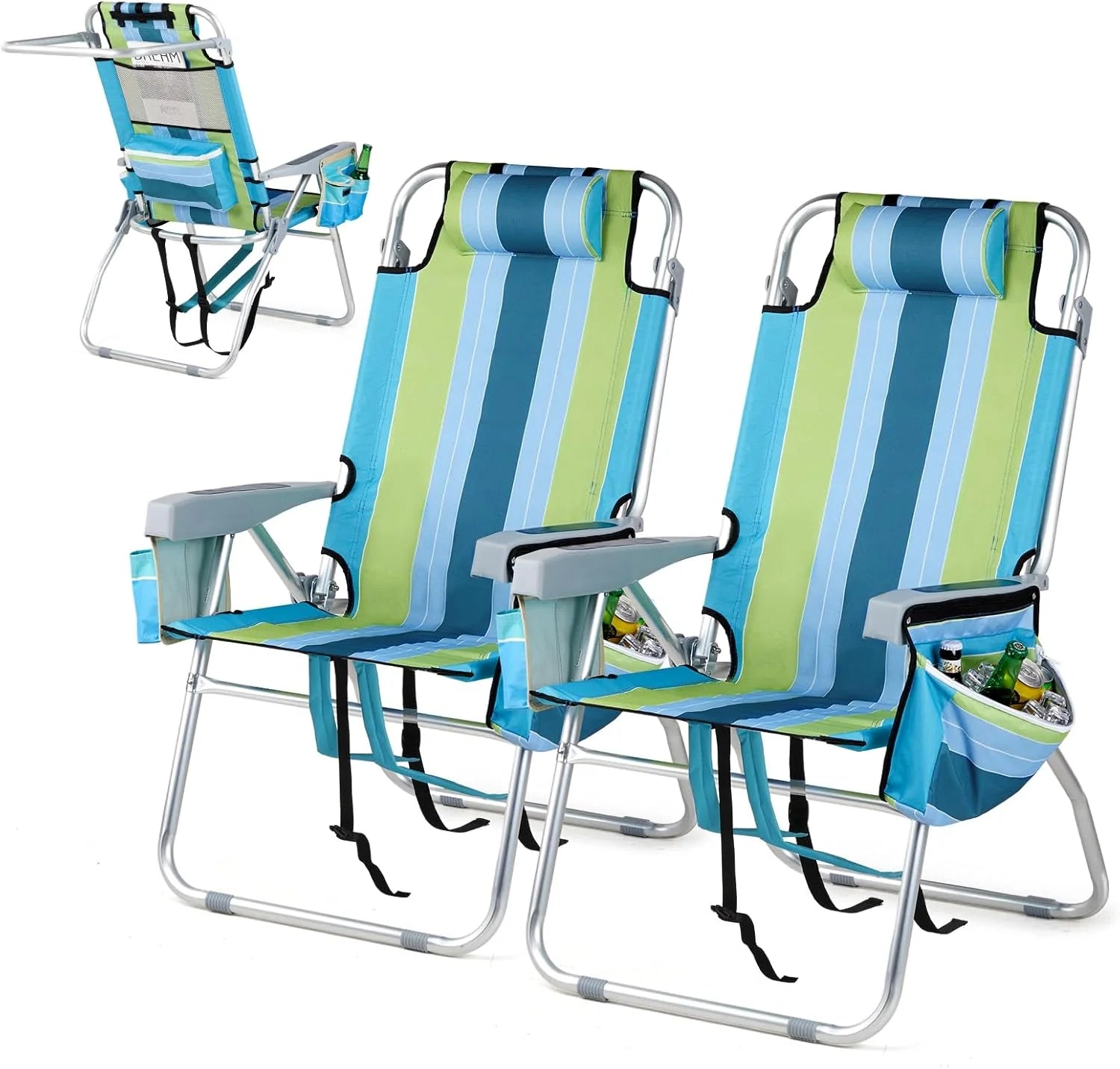Special Tall Beach Chair 2 Pack Lightweight, Backpack Beach Chair for Adults with 5-Position, Lightweight Folding Beach