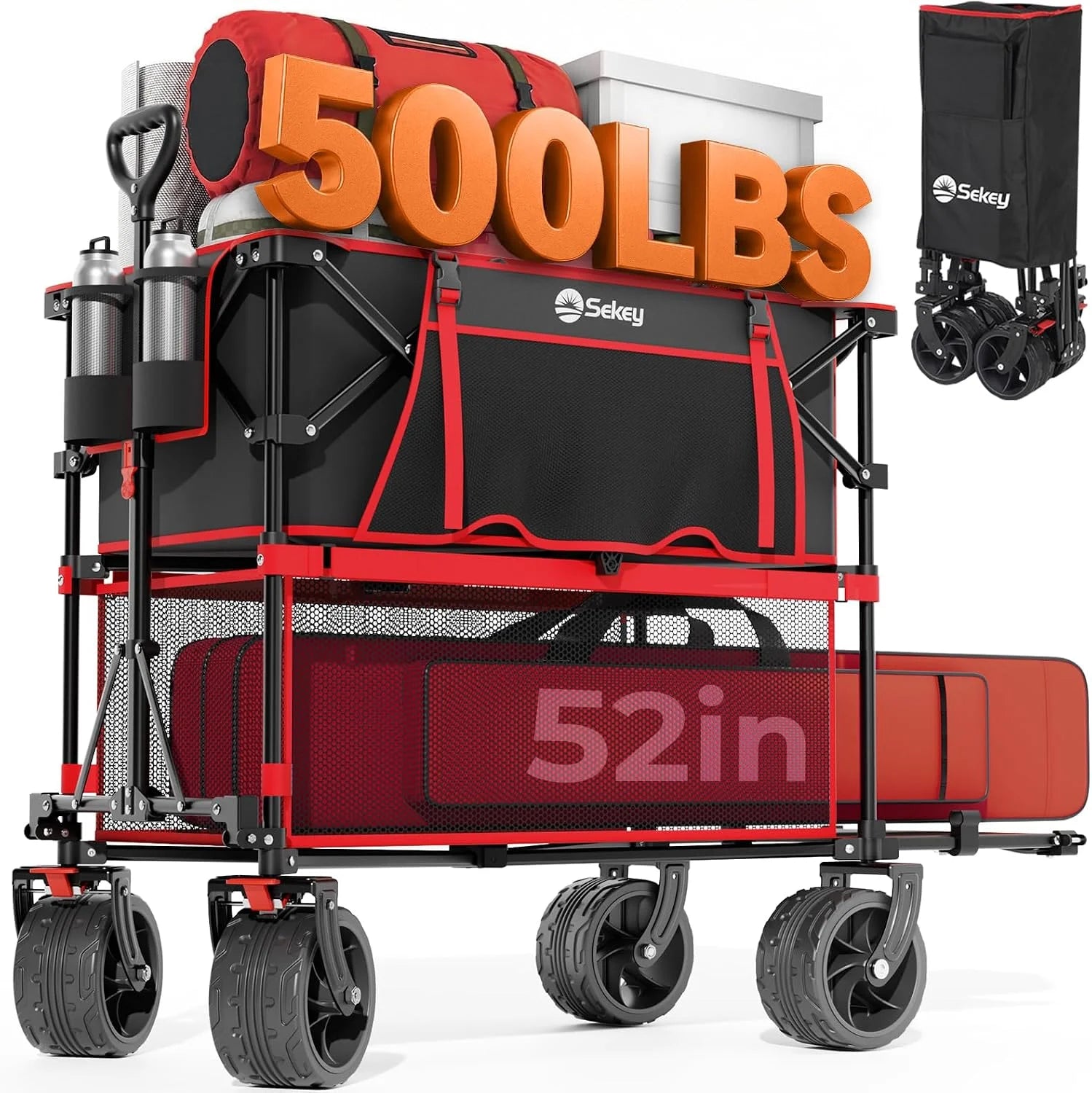 Special Sekey Double Decker Wagon, 500LBS Heavy Duty Collapsible Utility Cart with 400L Capacity & Extended Lower Shelf - Image 3