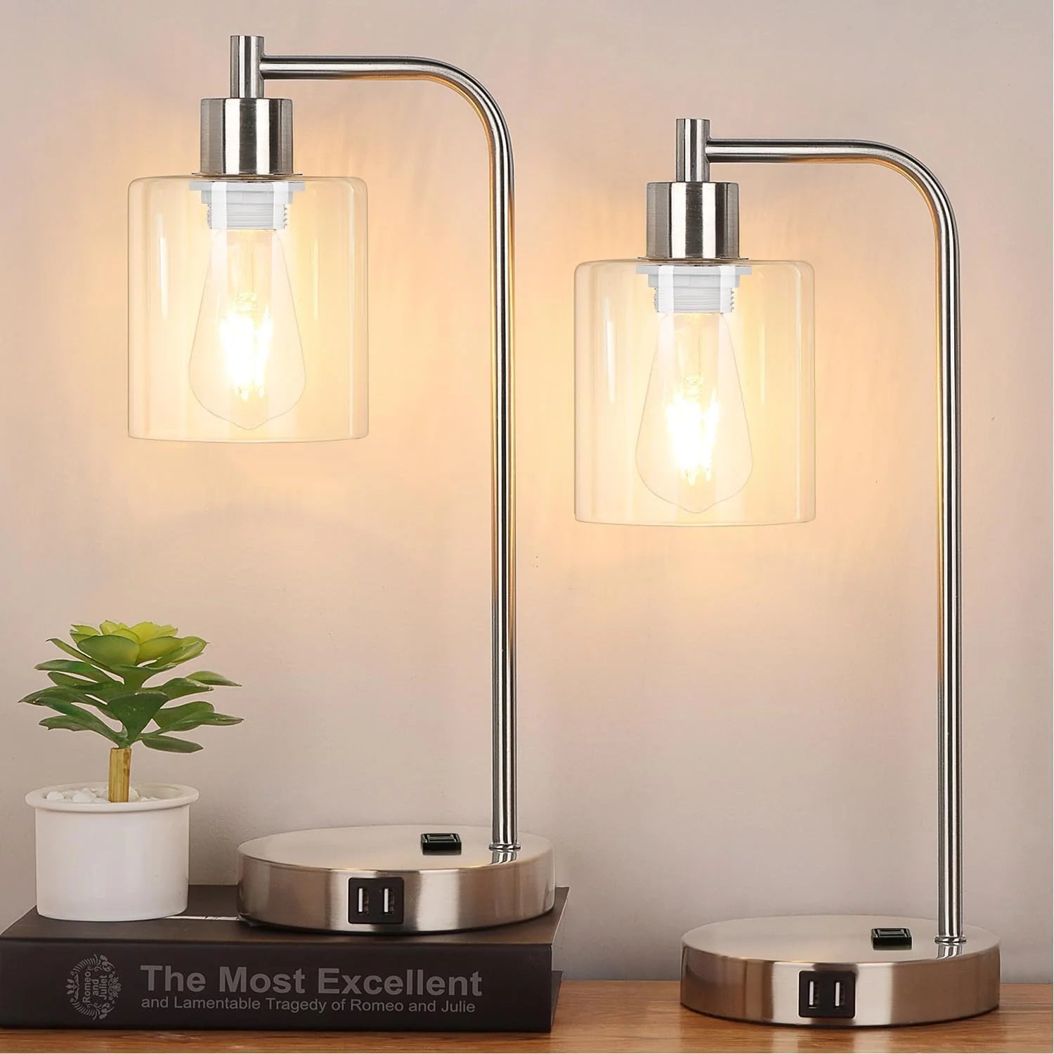 Special Set of 2 Industrial Touch Control Table Lamps with USB C+A Ports and AC Outlet, Dimmable, Bulb Included - Image 3