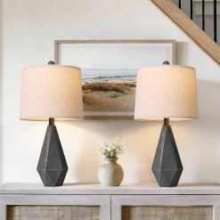 Special PoKat 20.25" Retro Farmhouse Table Lamp Set of 2, Living Room & Bedroom Rustic Linen Bedside Nightstand Lamps for Kids