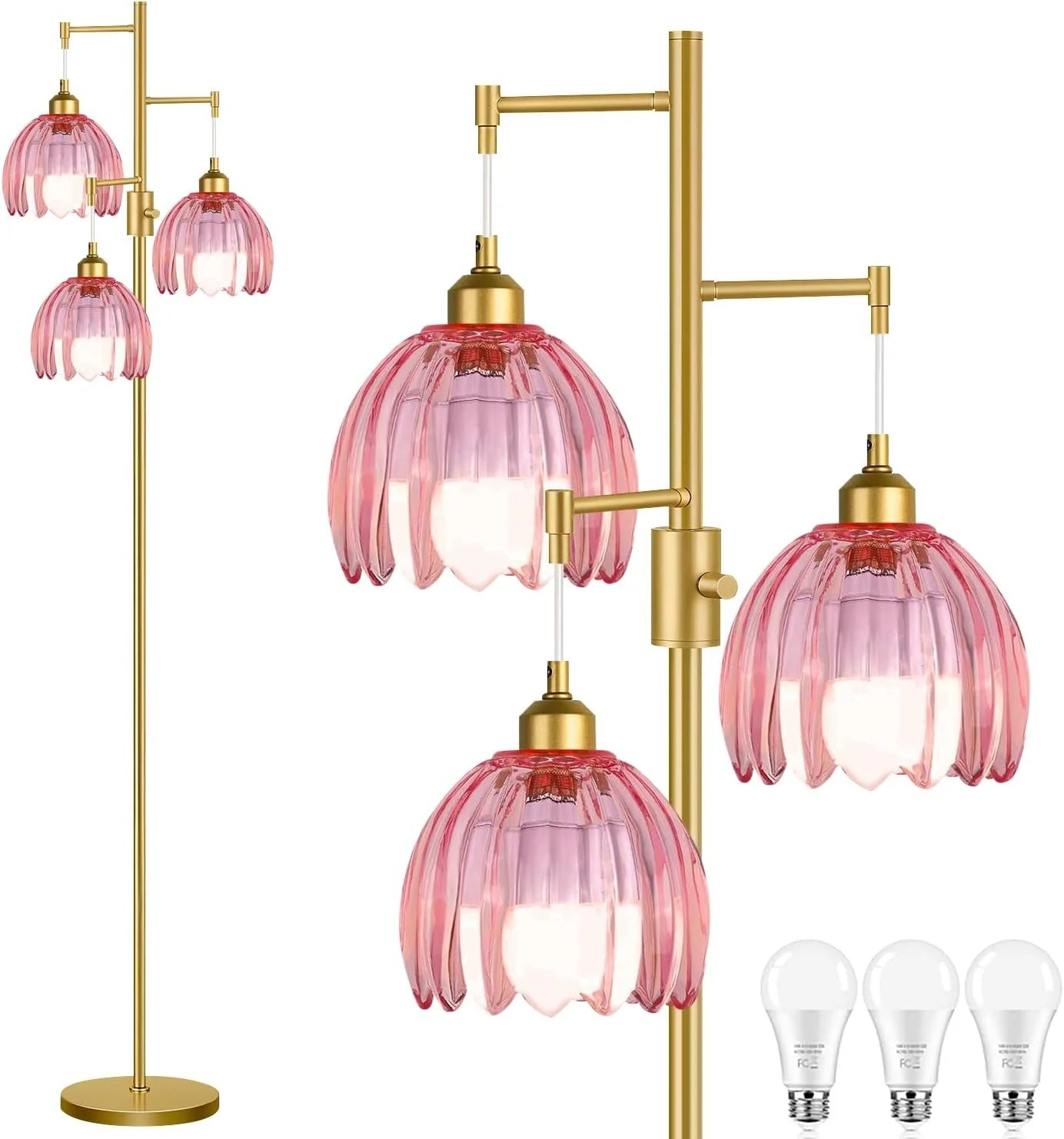 Special ZECOXOL Vintage Floor Lamp for Living Room Bedroom-3 Light Glass Floor Lamp with Three Led Bulb - Image 9