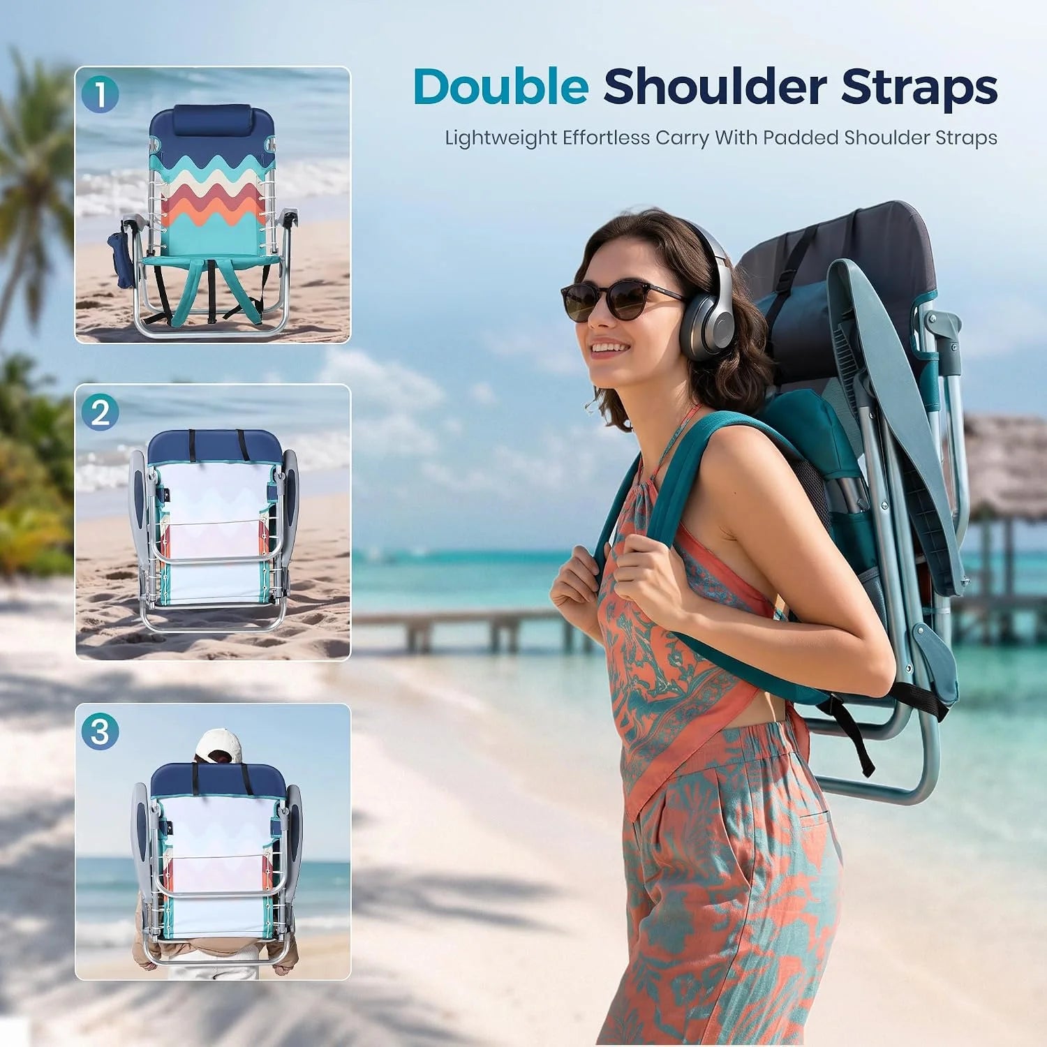 Special PARTY Backpack Beach Chairs 2 Pack Aluminum Lightweight Folding Reclining Beach Chairs, 4 Positions Classic Lay - Image 5