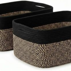 Special Storage Basket for Shelves 16.8”x13”x7.5”2 Pack, Large Storage Baskets, Soft Cotton Rope Woven Baskets