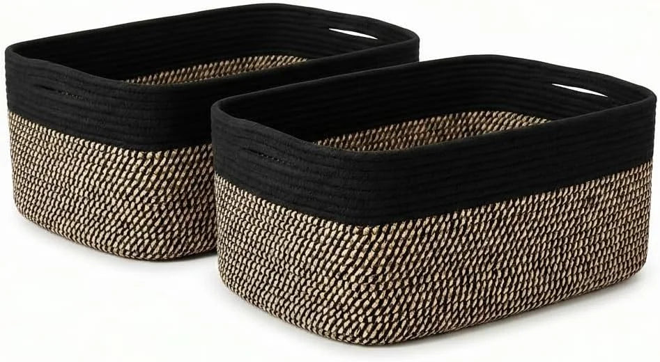 Special Storage Basket for Shelves 16.8”x13”x7.5”2 Pack, Large Storage Baskets, Soft Cotton Rope Woven Baskets