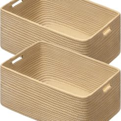 Alternative view of Special 2 Pack Storage Baskets for Organizing, Large Woven Storage Basket, White&Brown