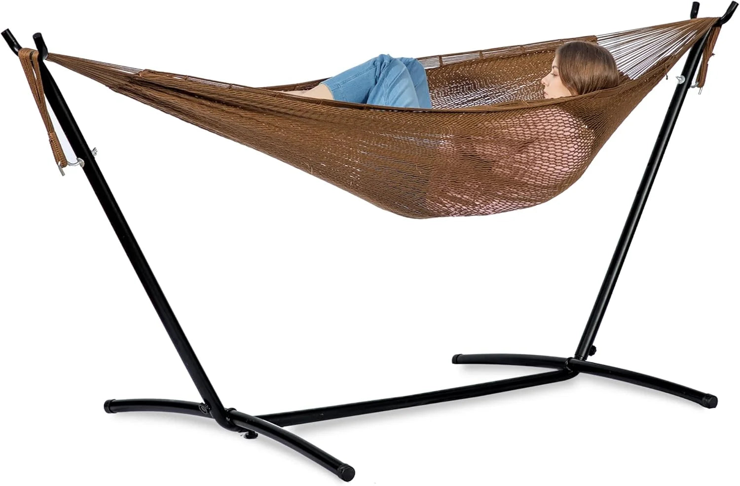 Special Double Hammock with Stand for Outside, Heavy-Duty, Portable (Coffee) - Image 2