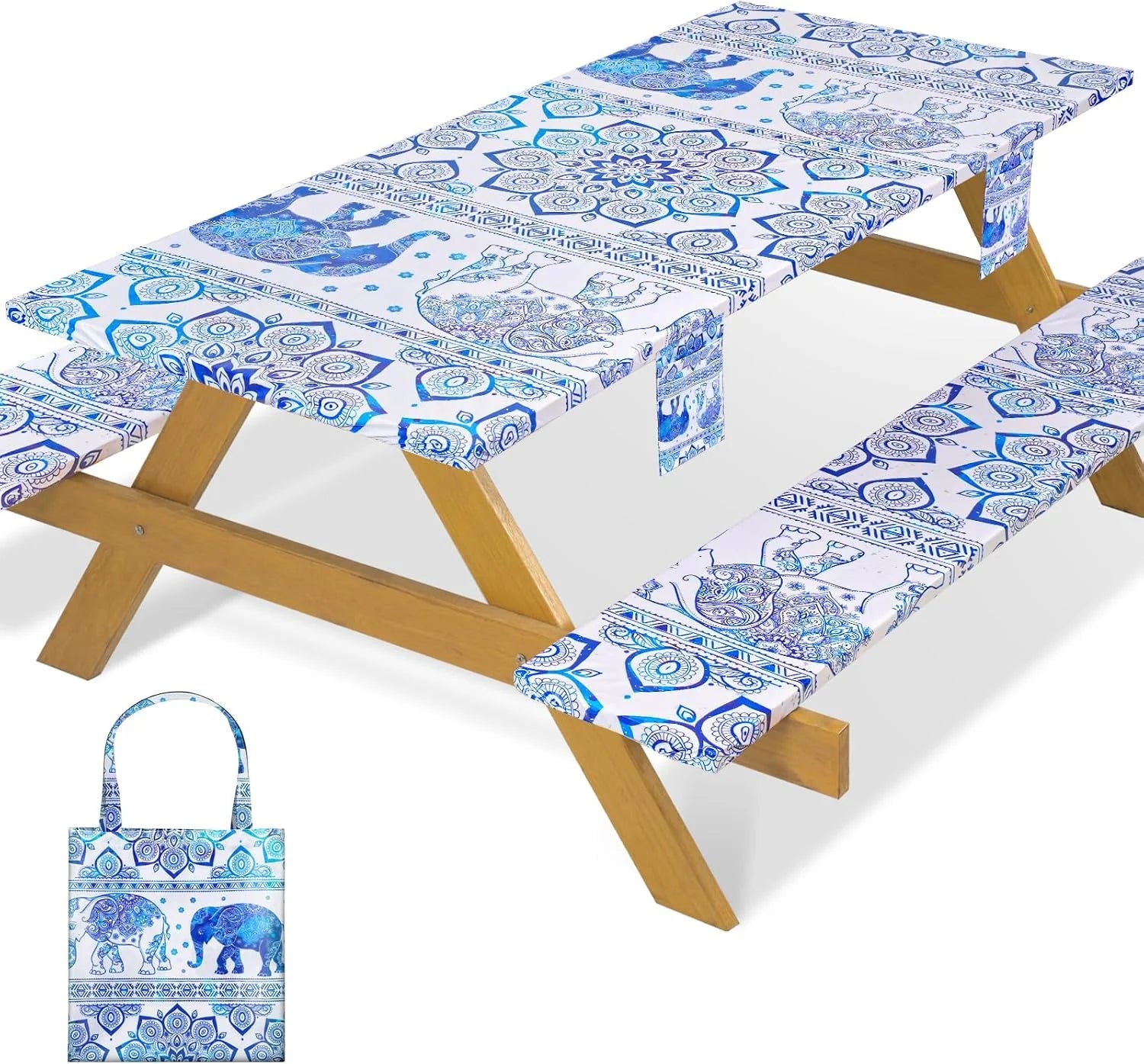 Special Fitted Waterproof Picnic Table Cover with Bench Covers Heavy Duty Elastic Outdoor Camping Tablecloth for 6 Foot Rectangle Tables Summer - Image 3