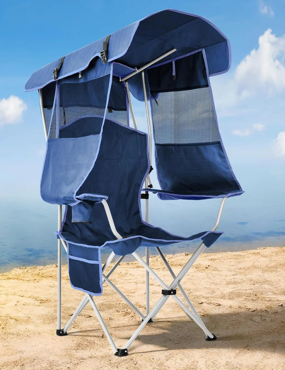 Special Docusvect Beach Chair with Canopy Shade, Folding Camping Chair with Canopy with Cup Holder, Support 330 LBS - Image 4