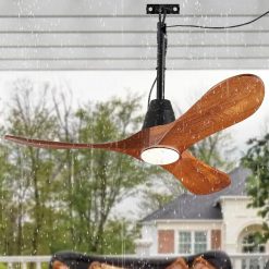 Special 3 Blades Wood Outdoor Ceiling Fan with Light for Patios, Farmhouse Rustic Ceiling Fans with Lights