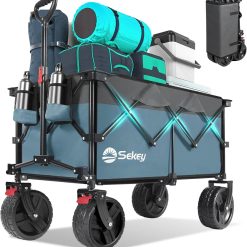 Special Sekey 220L Wagons Carts Foldable with Big All-Terrian Beach Wheels, Collapsible Heavy DutyWagon with Cup Holders