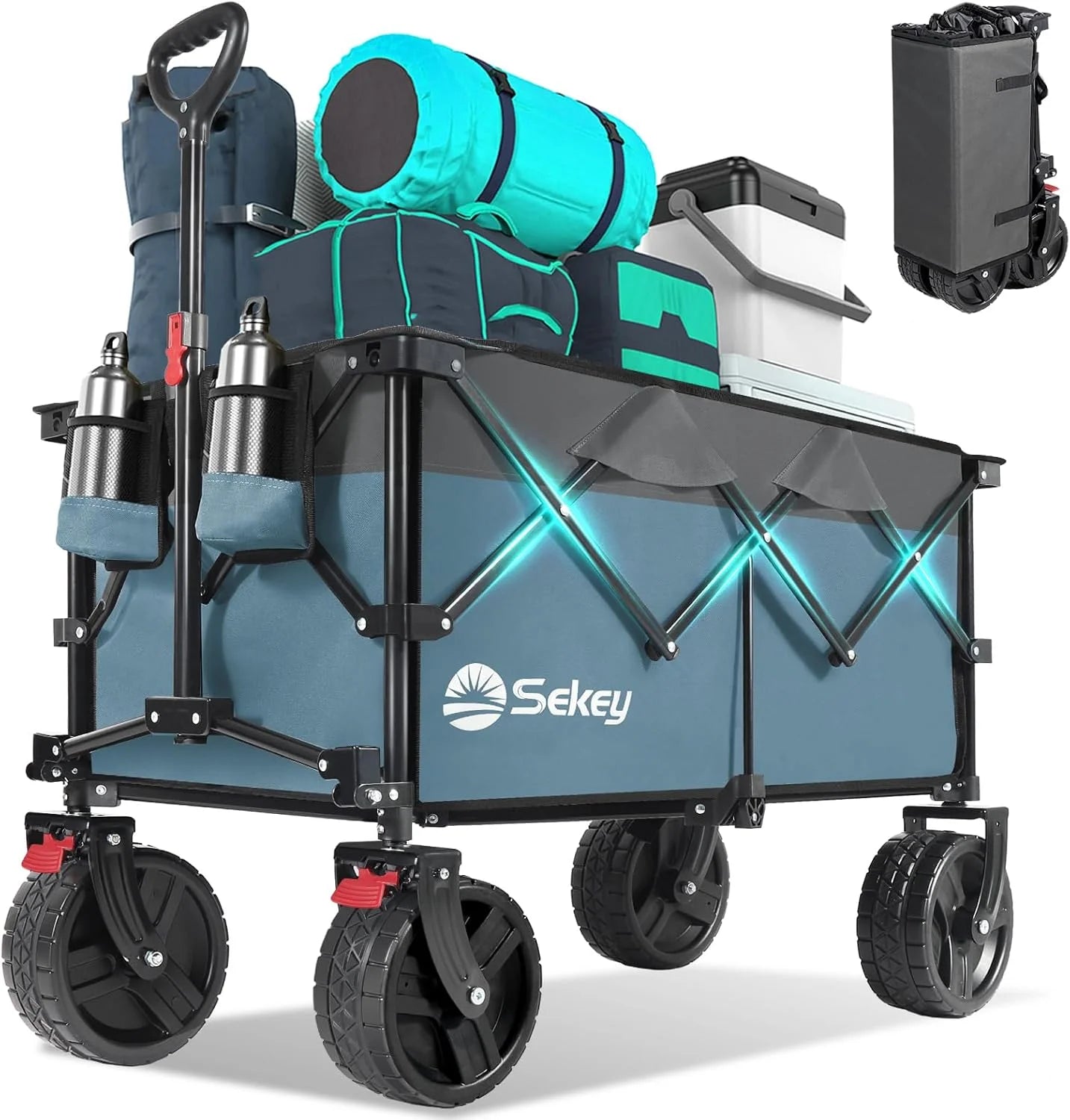 Special Sekey 220L Wagons Carts Foldable with Big All-Terrian Beach Wheels, Collapsible Heavy DutyWagon with Cup Holders