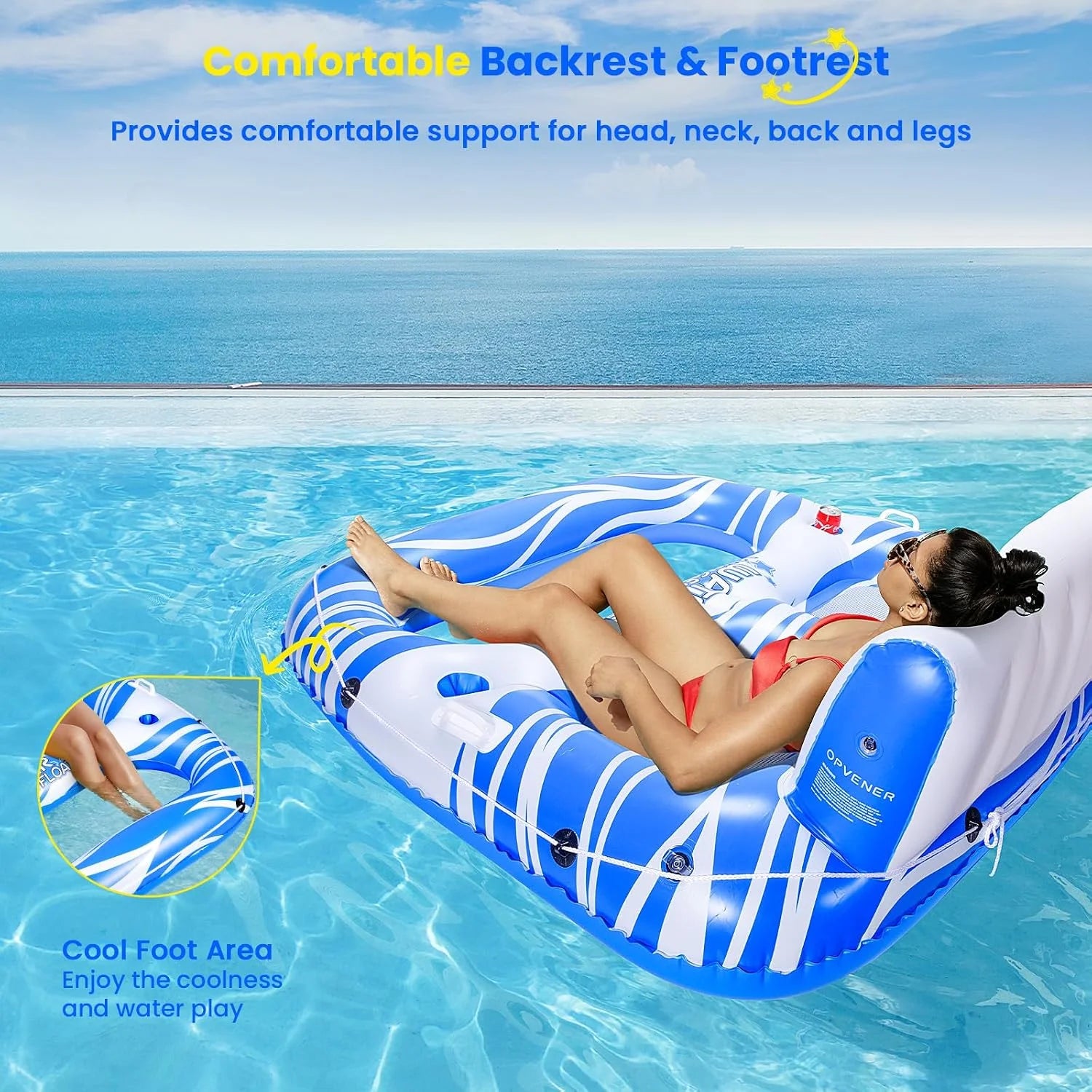 Special Inflatable Pool Floats Adults, Large Pool Lounger Chair Floaties with Cup Holders Backrest Footrest - Image 3