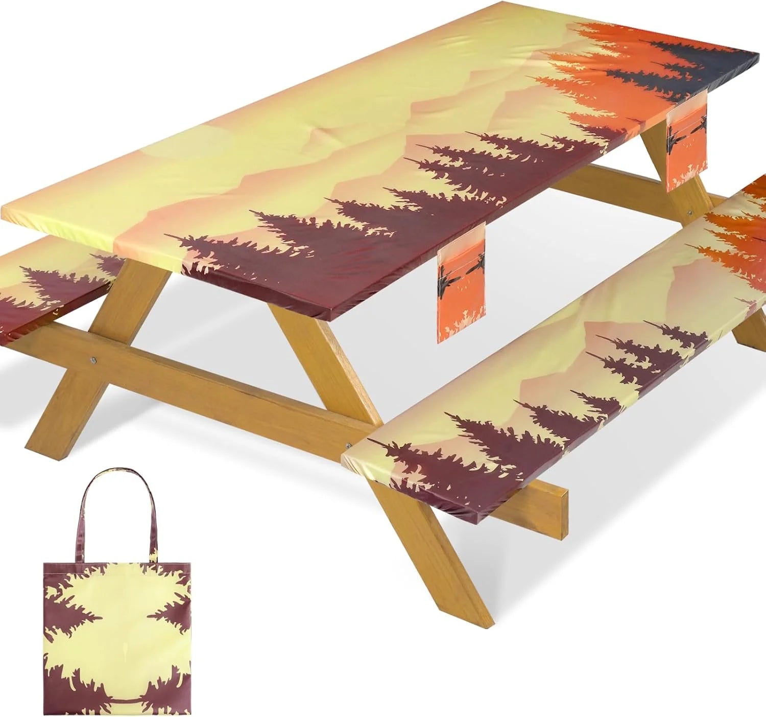 Special Fitted Waterproof Picnic Table Cover with Bench Covers Heavy Duty Elastic Outdoor Camping Tablecloth for 6 Foot Rectangle Tables Summer - Image 2