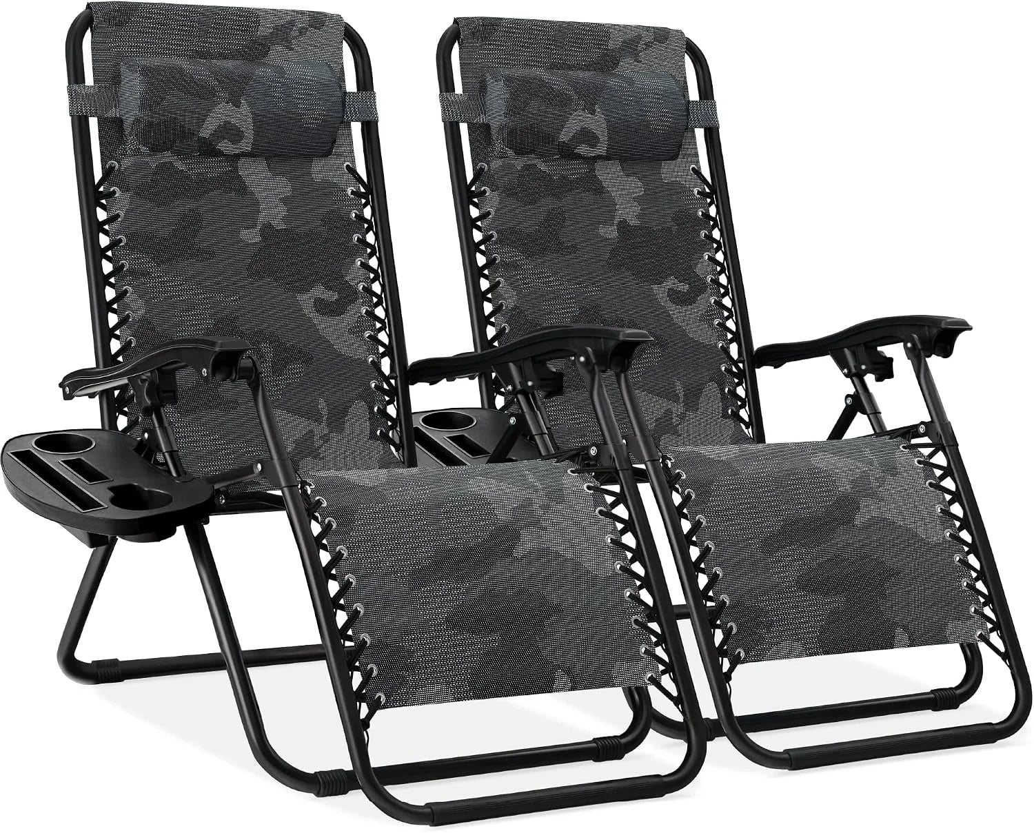 Special Choice Products Set of 2 Adjustable Steel Mesh Zero Gravity Lounge Chair Recliners w/Pillows and Cup Holder Trays - Image 14